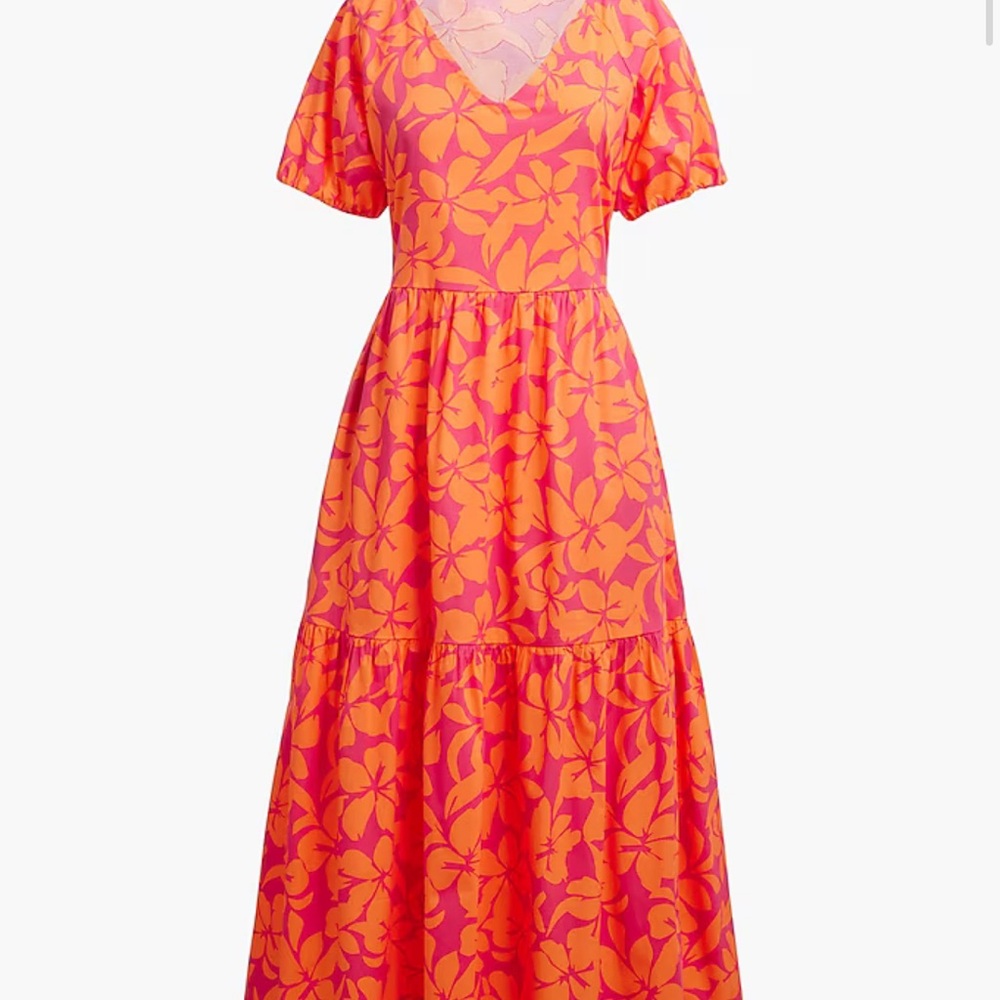 JCrew Tiered midi dress with puff sleeves. Sz: 10